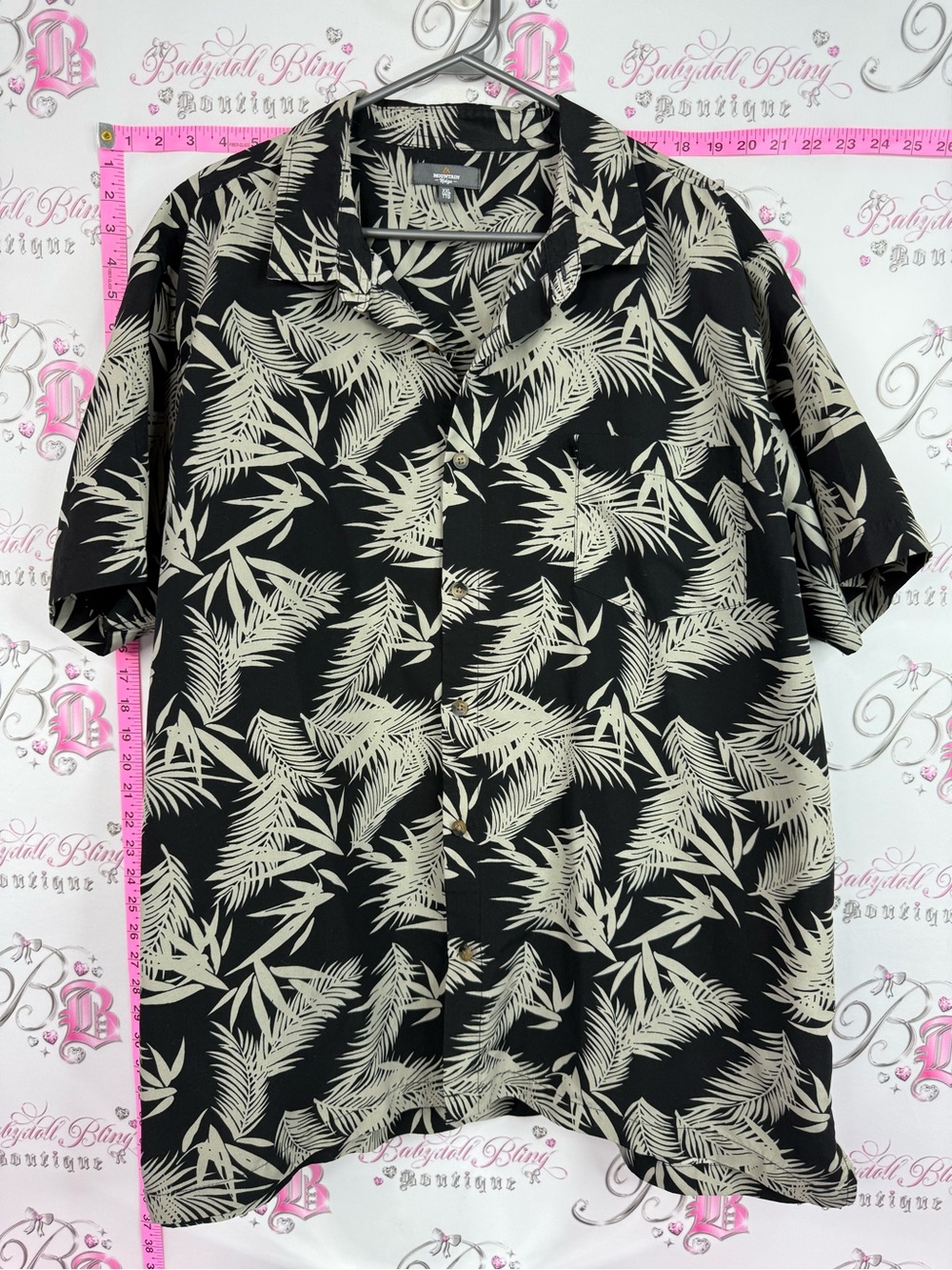 Button up tiki shirt Men's Black Palm-Leaf Short-Sleeve Button-Up Shirt